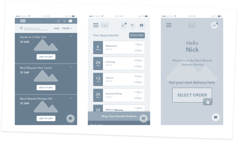 An image depicting the wireframes we made for ORA Cosmetics