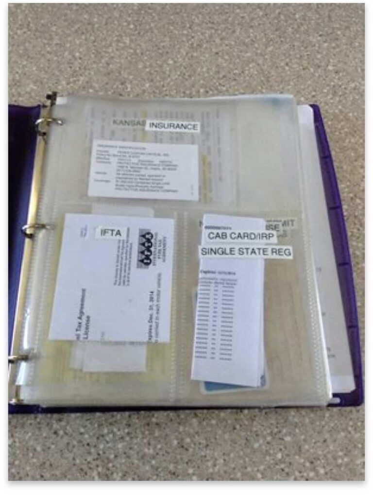 A photo showing the binders that drivers usually need to take with them on drives