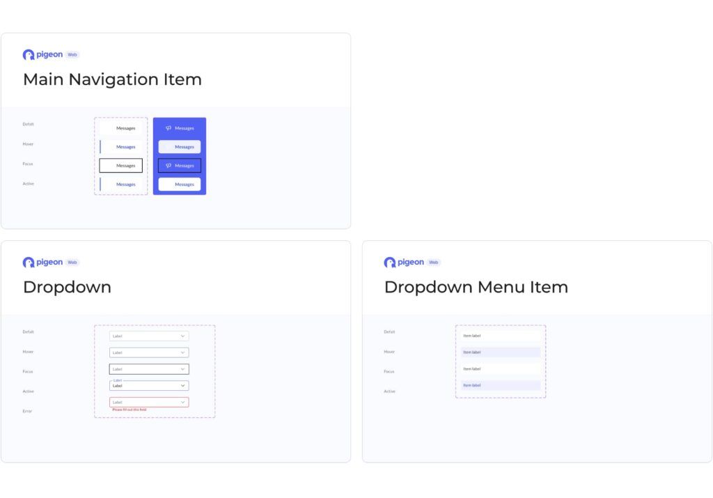 A screenshot of the Pigeon UI styles that were used to implement their branding