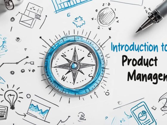 Compass and sketches with the text 'Introduction to Product Management'